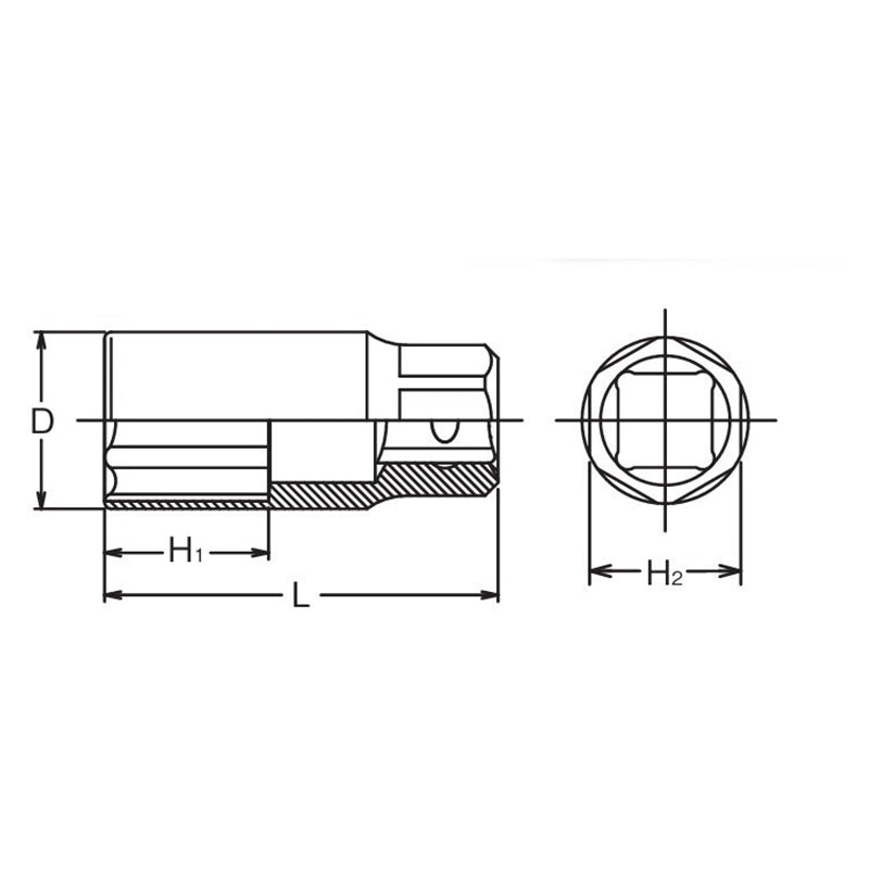 Douille pour écrou de roue 1/2 Sq. Dr. 19 mm, 6 pans, longueur 60 mm 
