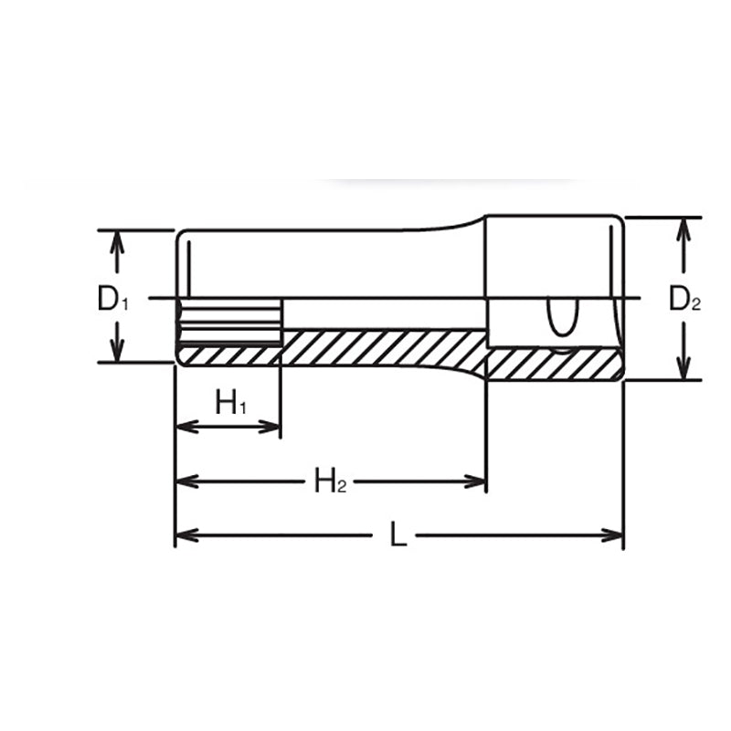 Douille carrée 1/2 pouce, 31 mm, 12 pans, longueur 77 mm 