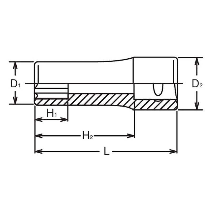 Douille carrée 1/2 pouce, longueur de surface 77 mm 