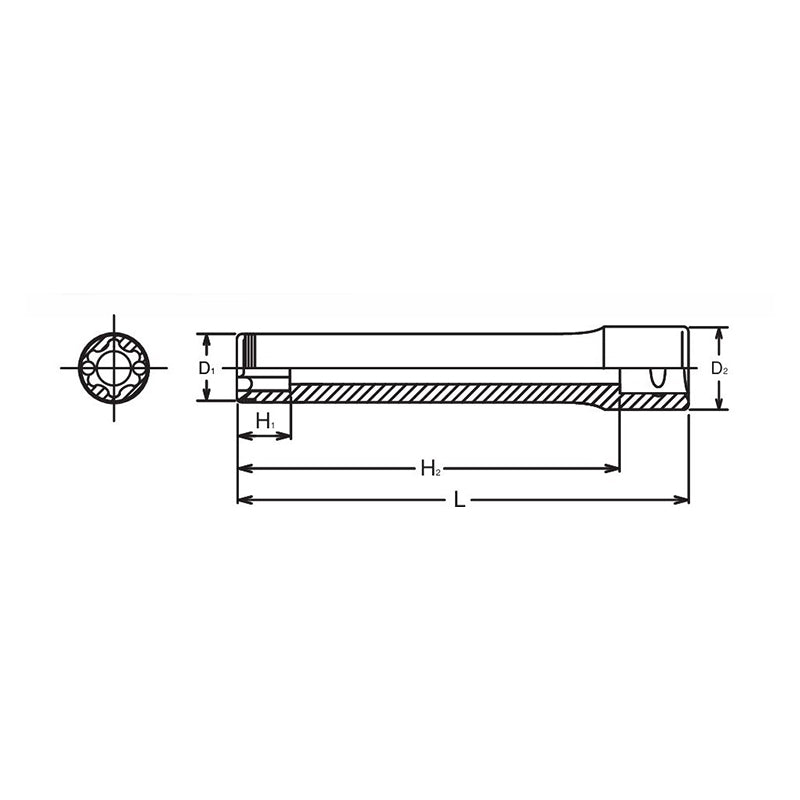 Douille TORX® E10 extra profonde à prise en main, 1/2 pouce carré - Longueur 140 mm 