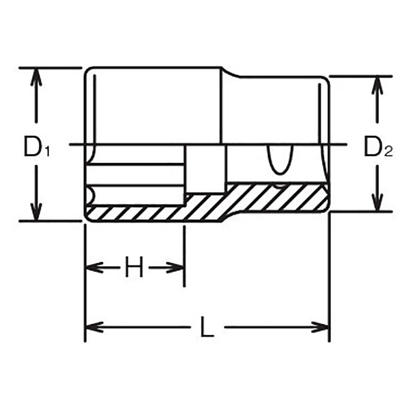 Douille carrée 1/2 pouce, longueur de surface 37 mm 
