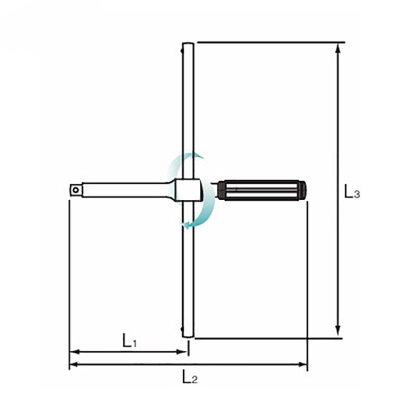 T Handle  1/2 Square Length 280 x 350mm Sliding Bar Free Turn Grip