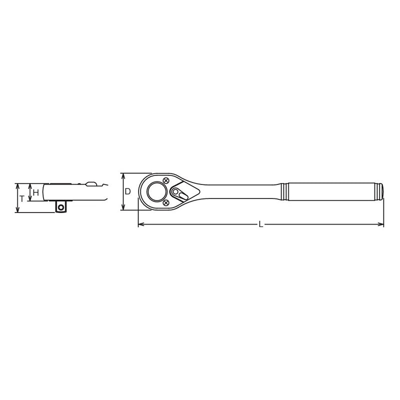 1/2 Sq. Dr. Ratchet Handle  30 teeth  Length 250mm Push Button Polished Handle