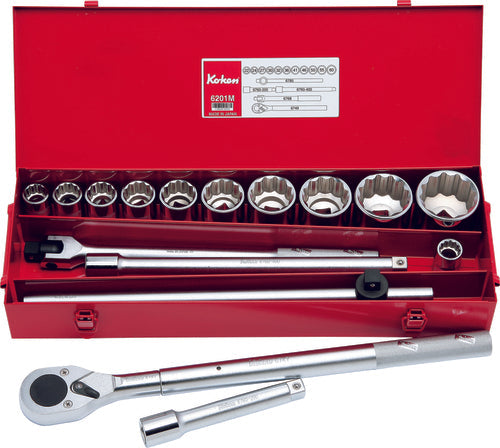 Jeu de 16 douilles métriques 12 pans 3/4" (22-60 mm) 