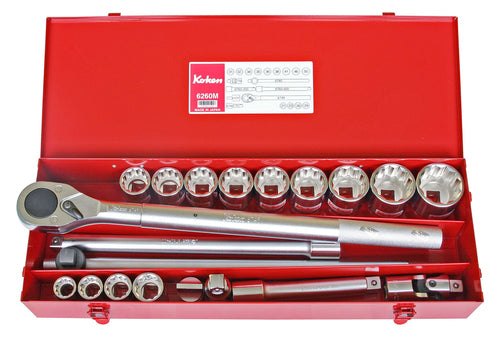 Coffret de douilles carrées 3/4" à 12 pans, 25 pièces 