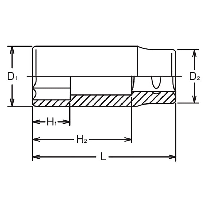 Douille carrée 3/4" 53 mm, 6 pans, longueur 100 mm 