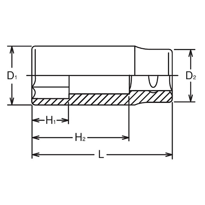 Douille carrée 3/4" 55 mm, 6 pans, longueur 100 mm 