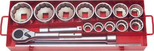 1 Sq. Dr. Coffret de 15 douilles métriques 12 pans 32-80 mm 