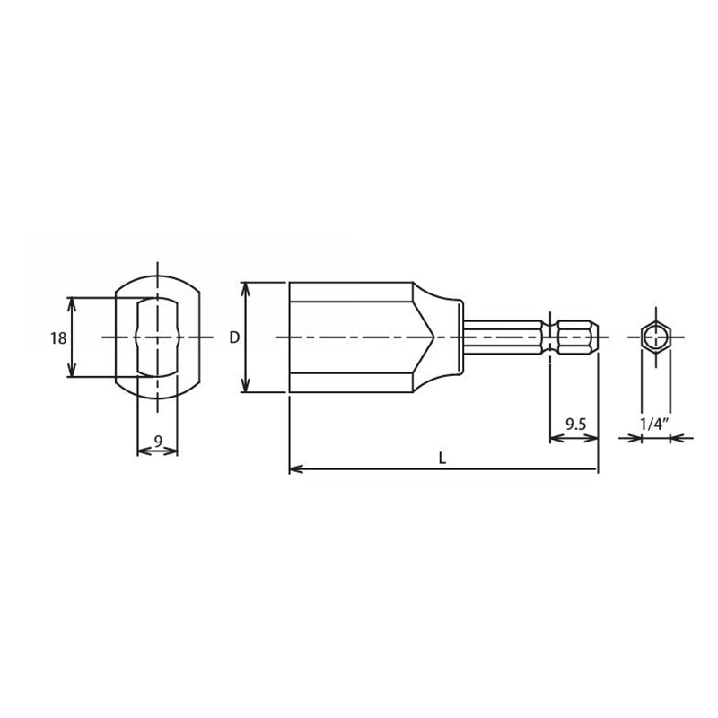 Raccord hexagonal 1/4" de 70 mm 