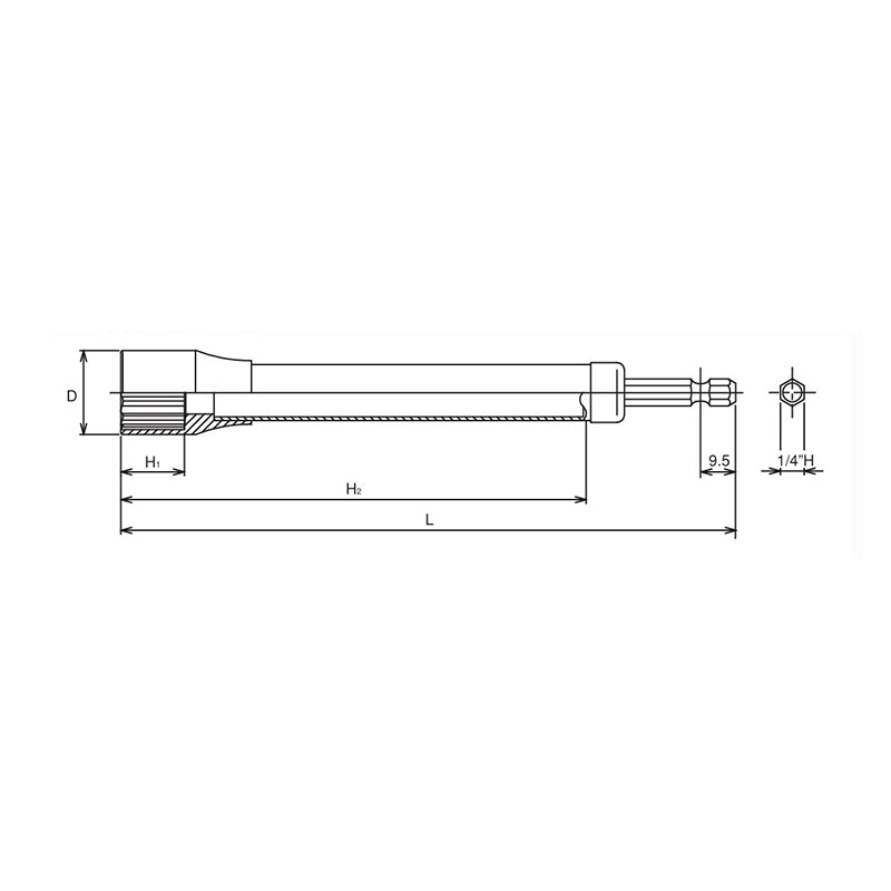 Douille longue hexagonale 1/4" (19 mm, 12 pans, 165 mm) 