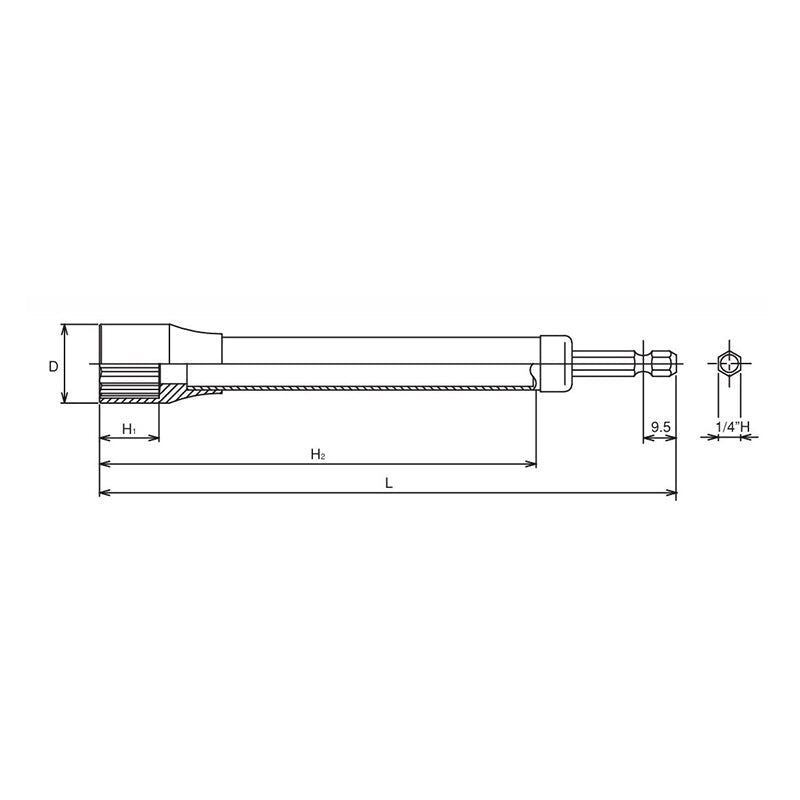 Douille longue hexagonale 1/4" (17 mm, 12 pans, 300 mm) 