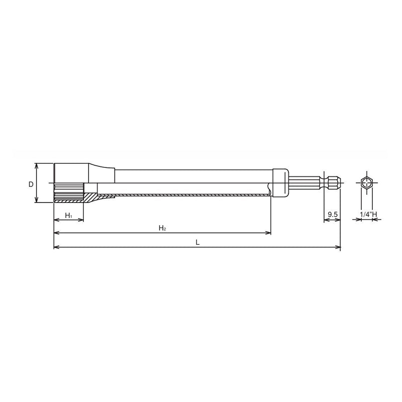 Douille longue hexagonale 1/4" (19 mm, 12 pans, 300 mm) 