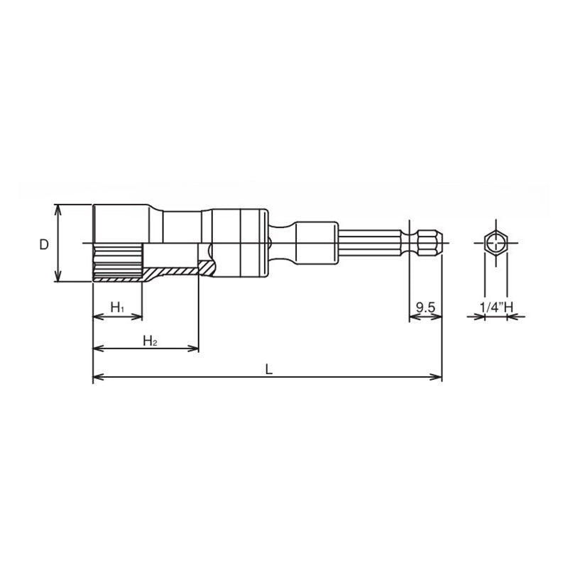 1/4 Hex Dr. Universal Long Socket  10mm 12 point 100mm