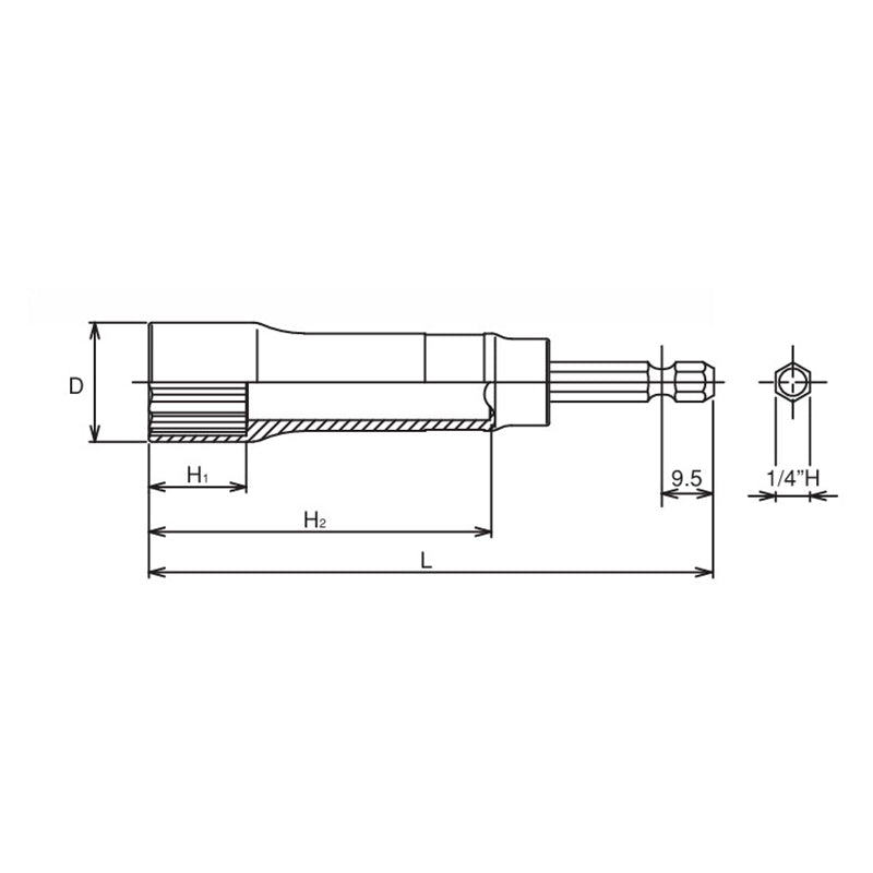 Douille longue hexagonale 1/4" (13 mm, 12 pans, 104 mm) 