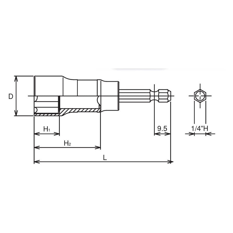 1/4 Hex Dr. Long Socket  17mm Surface 104mm