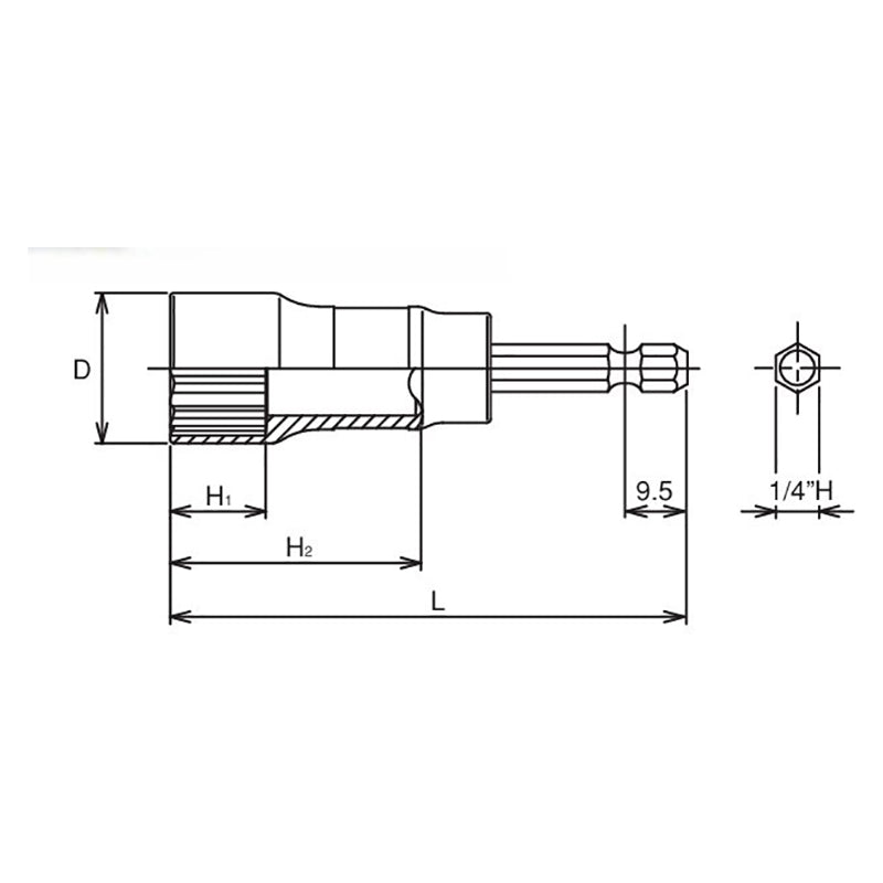 1/4 Hex Dr. Long Socket  12mm 12 point 77mm