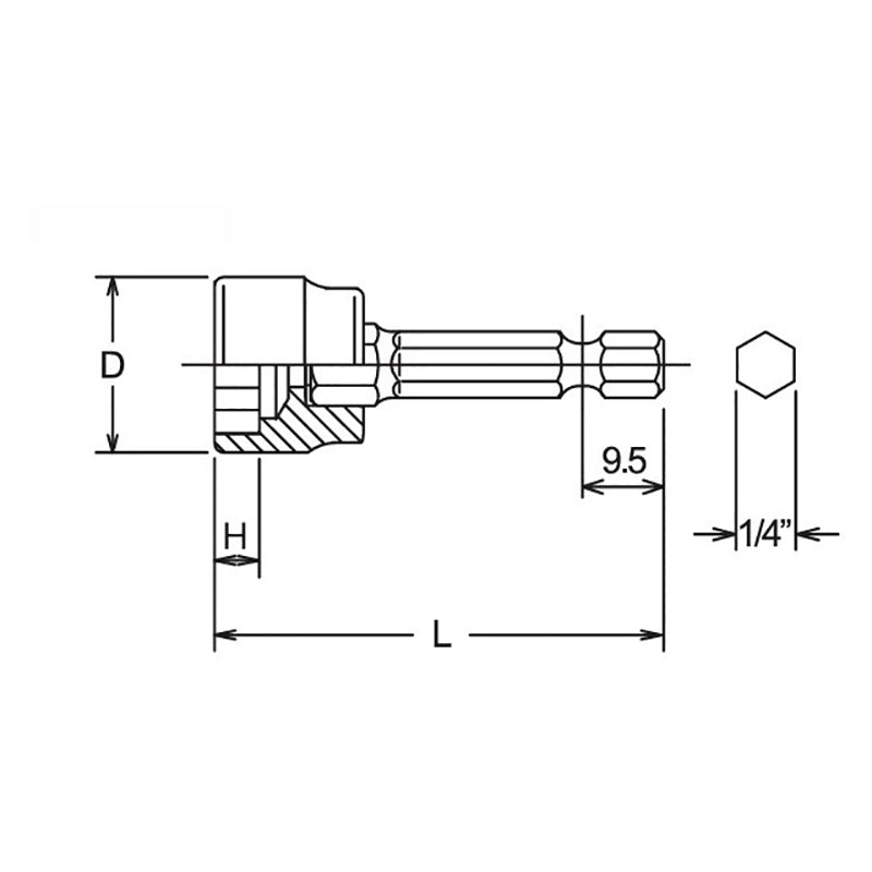 1/4 Hex Dr. Anchor Bolt Socket  13mm 6 point 50mm