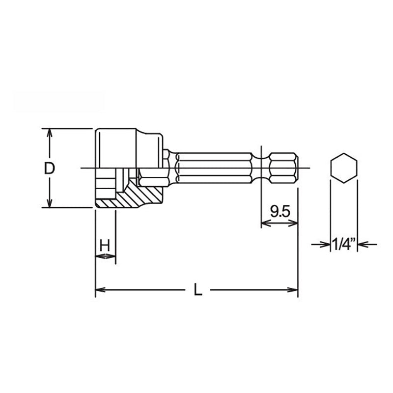 1/4 Hex Dr. Anchor Bolt Socket  17mm 6 point 50mm