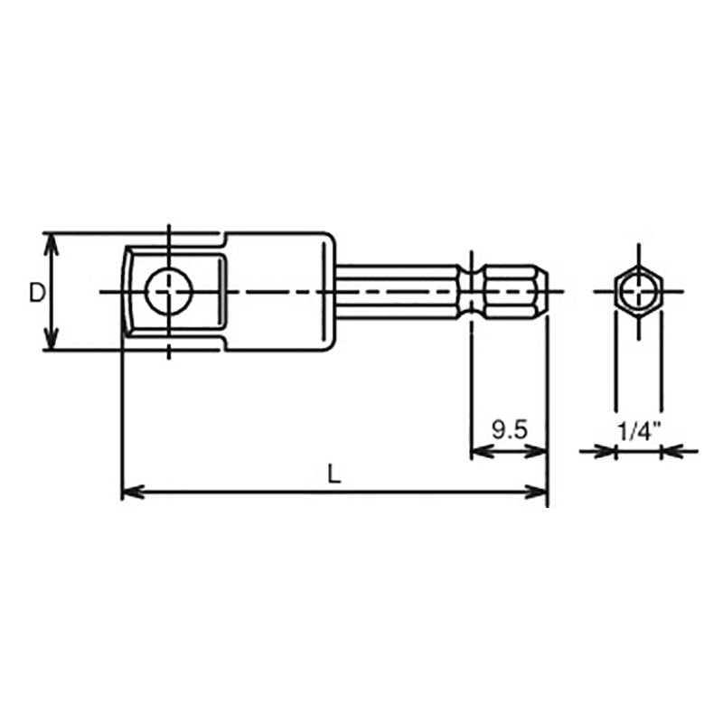 Adaptateur hexagonal 1/4" pour filetage carré 1/2" 60 mm 