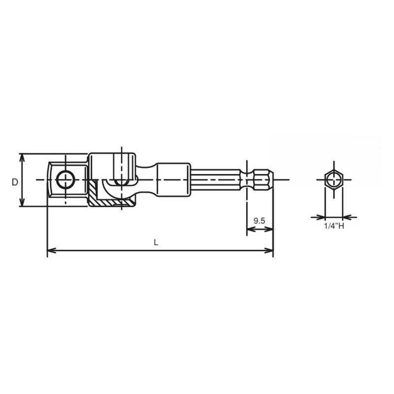 1/4 Hex Dr. to 3/8 Square Dr. Universal Adaptor