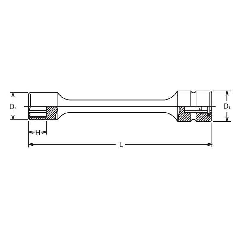 Douille d'extension à six pans, entraînement carré 3/8", 13 mm, longueur 100 mm 
