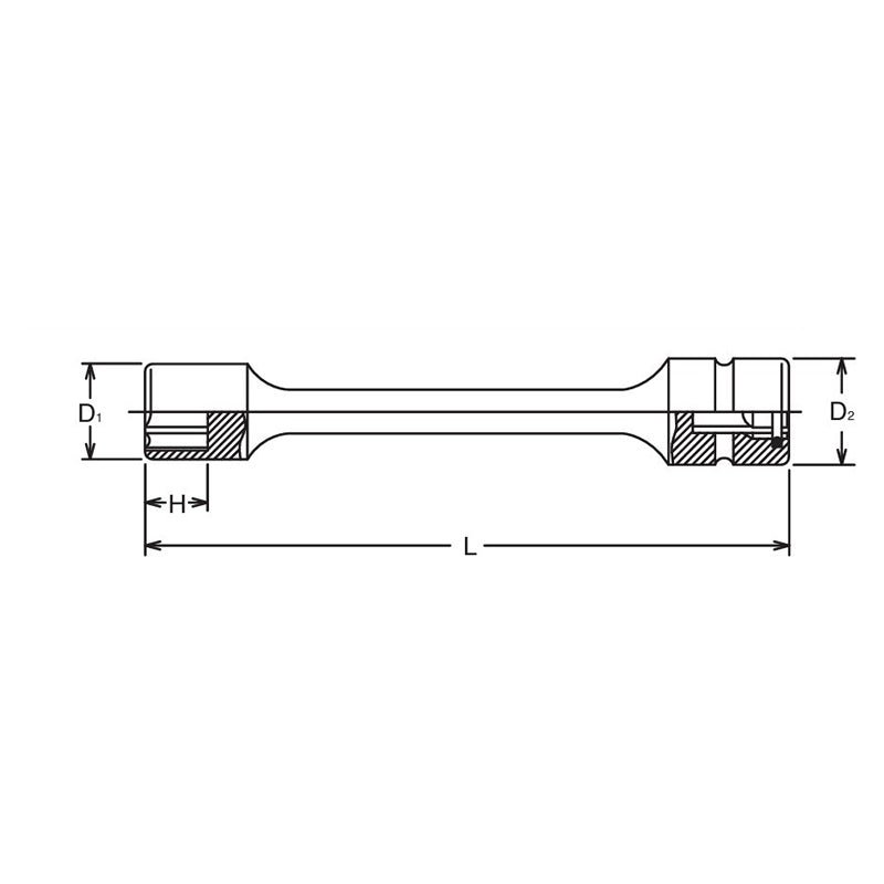 Douille d'extension carrée 1/2", 10 mm, 6 pans, entraînement par manchon 100 mm 
