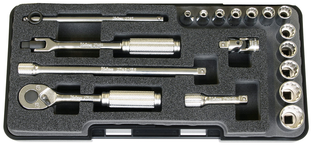 Jeu de douilles SAE 12 pans 1/4" à 18 pièces (1/8-9/16")