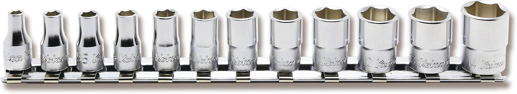 Jeu de 12 douilles métriques 6 pans 1/4" (4-14 mm) 