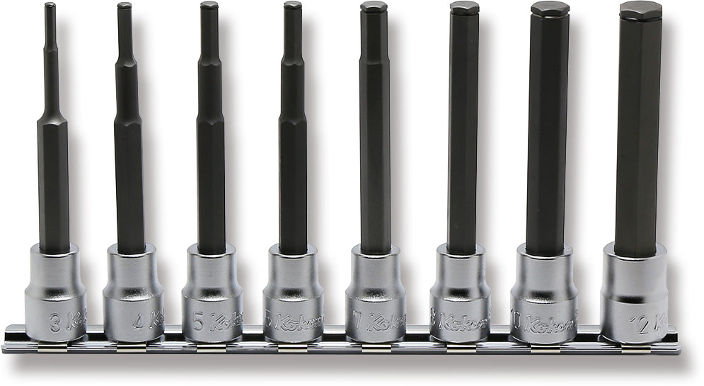 3/8 Sq. Dr. Grip Ring Hex Bit 100mm Long Socket Set -  8 pieces