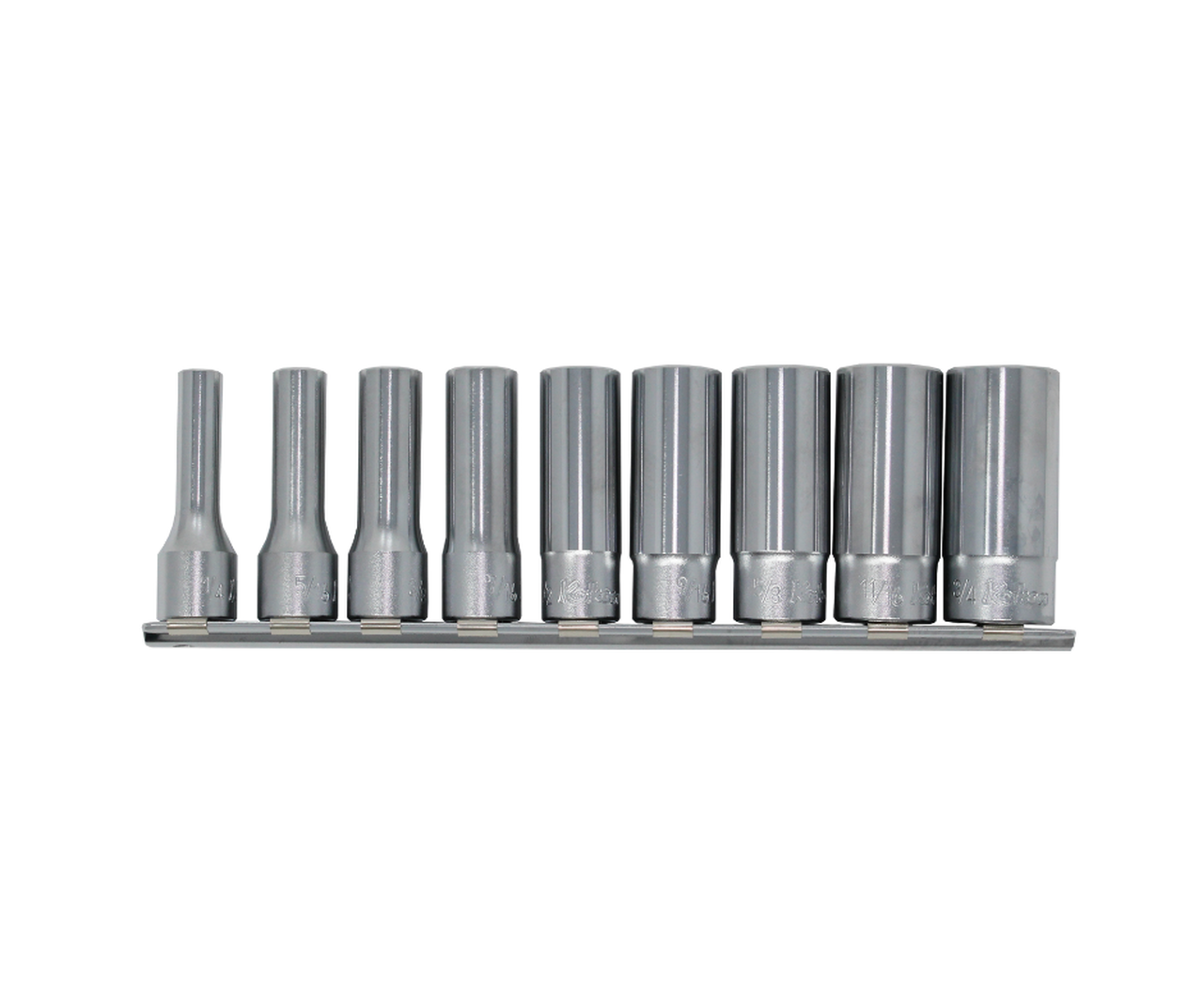 Jeu de 9 douilles profondes SAE 6 pans 3/8" SAE 1/4-3/4" 