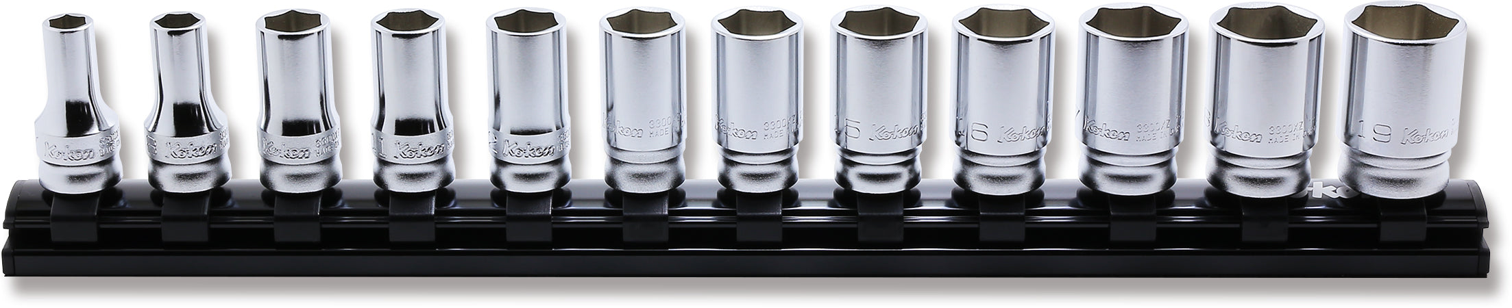 Coffret de douilles carrées 3/8" 7-19 mm 6 pans 300 mm série Z, 12 pièces 