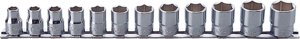 Jeu de douilles carrées 3/8" (8-19 mm), 6 pans, 300 mm, 12 pièces 