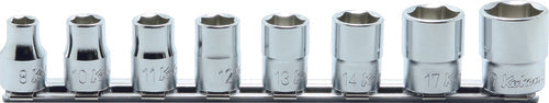 Jeu de 8 douilles carrées 3/8" à 6 pans, métriques, chromées 