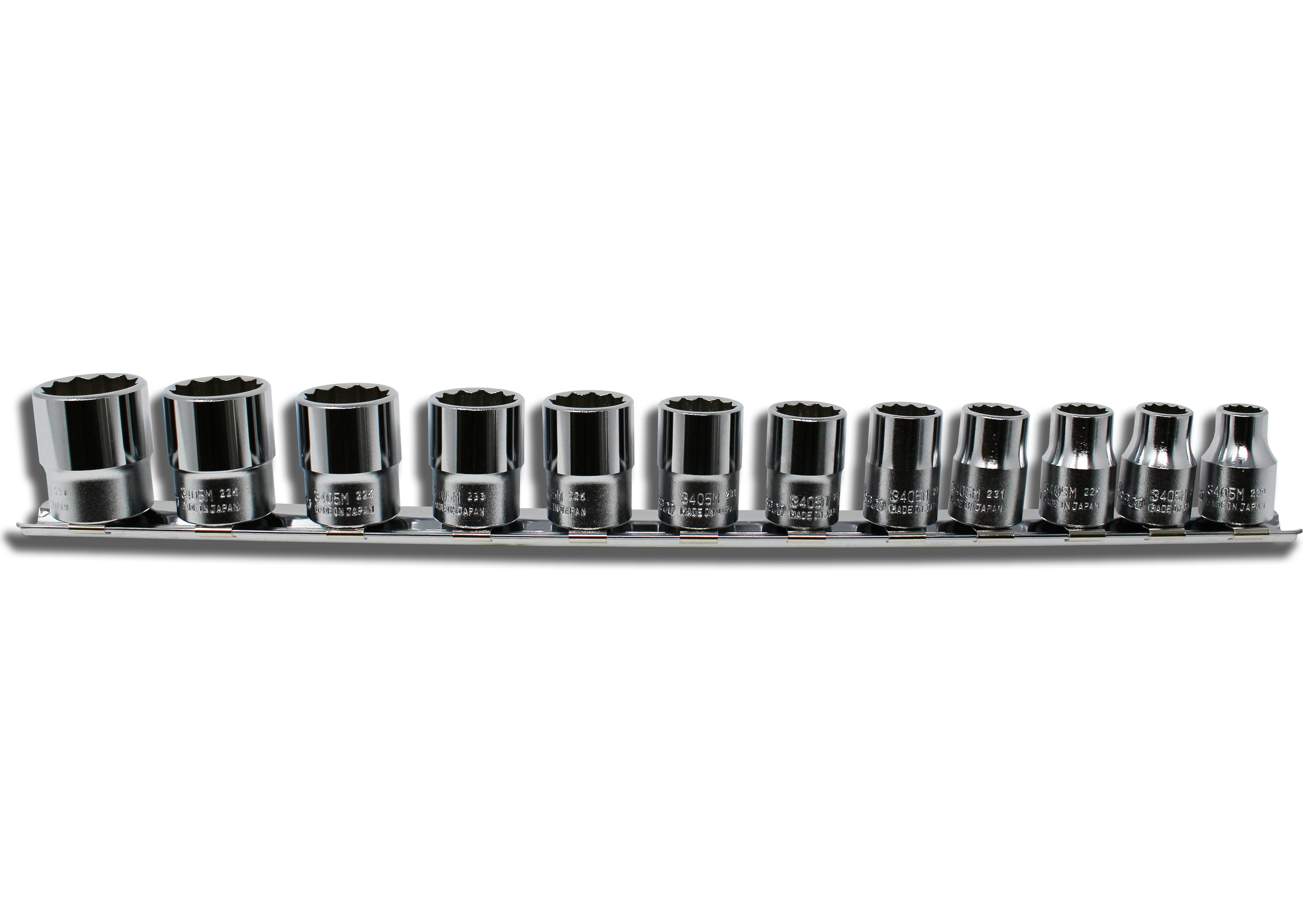 Jeu de 12 douilles métriques chromées 3/8" à 12 pans 