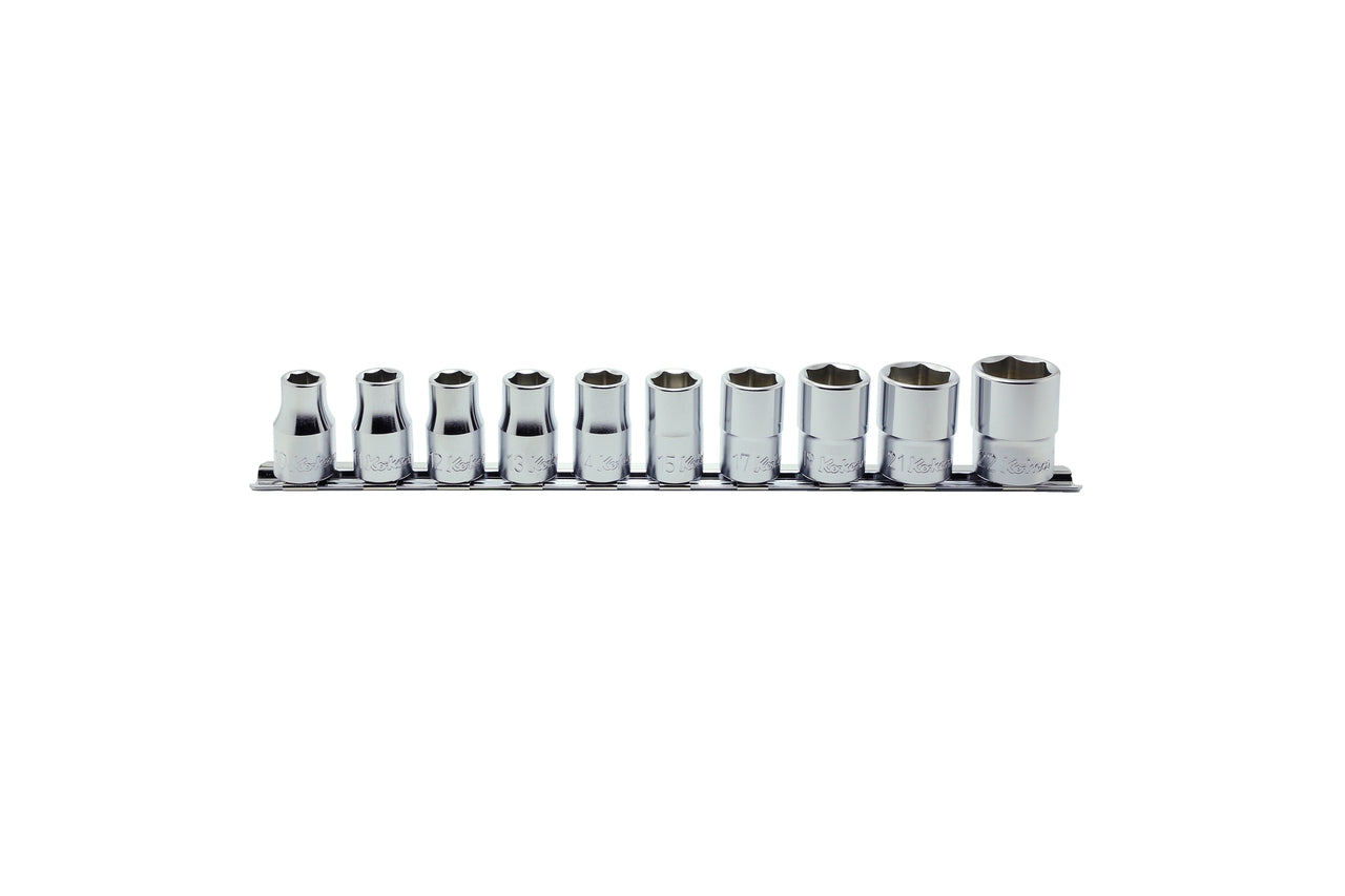 Jeu de 10 douilles métriques chromées 1/2" à 6 pans 