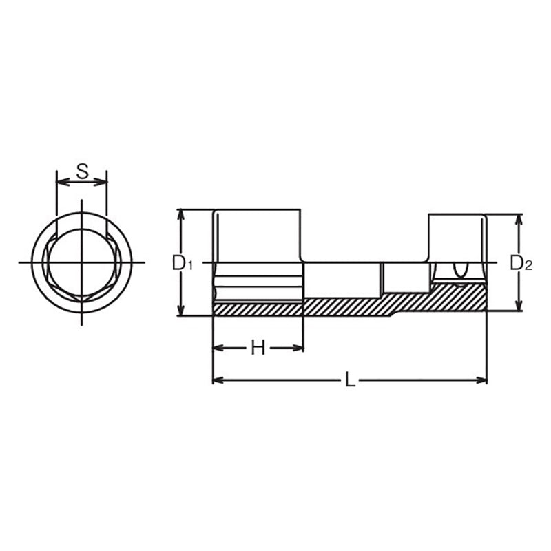 1/2 Sq. Dr. Socket  22mm 6 point 85mm For O2 sensor
